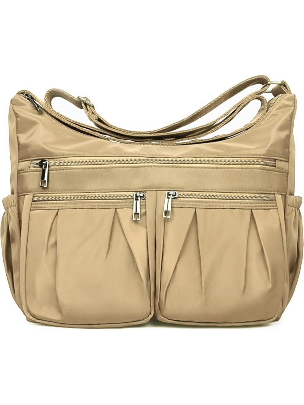 Women's Khaki Nylon Crossbody Bag Water Resistant Anti Theft Travel Purse
